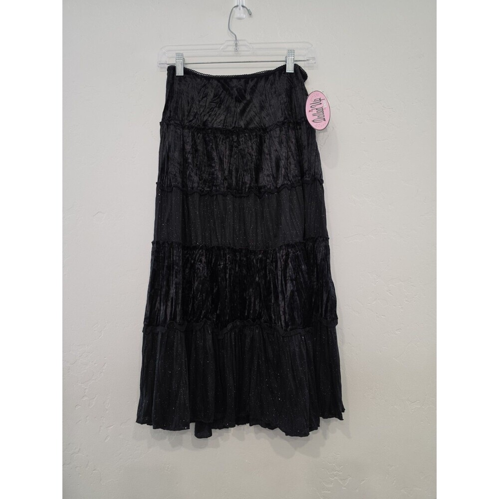 Dolled Up Women's Y2K Black Midi Velvet Skirt NWT Size Large